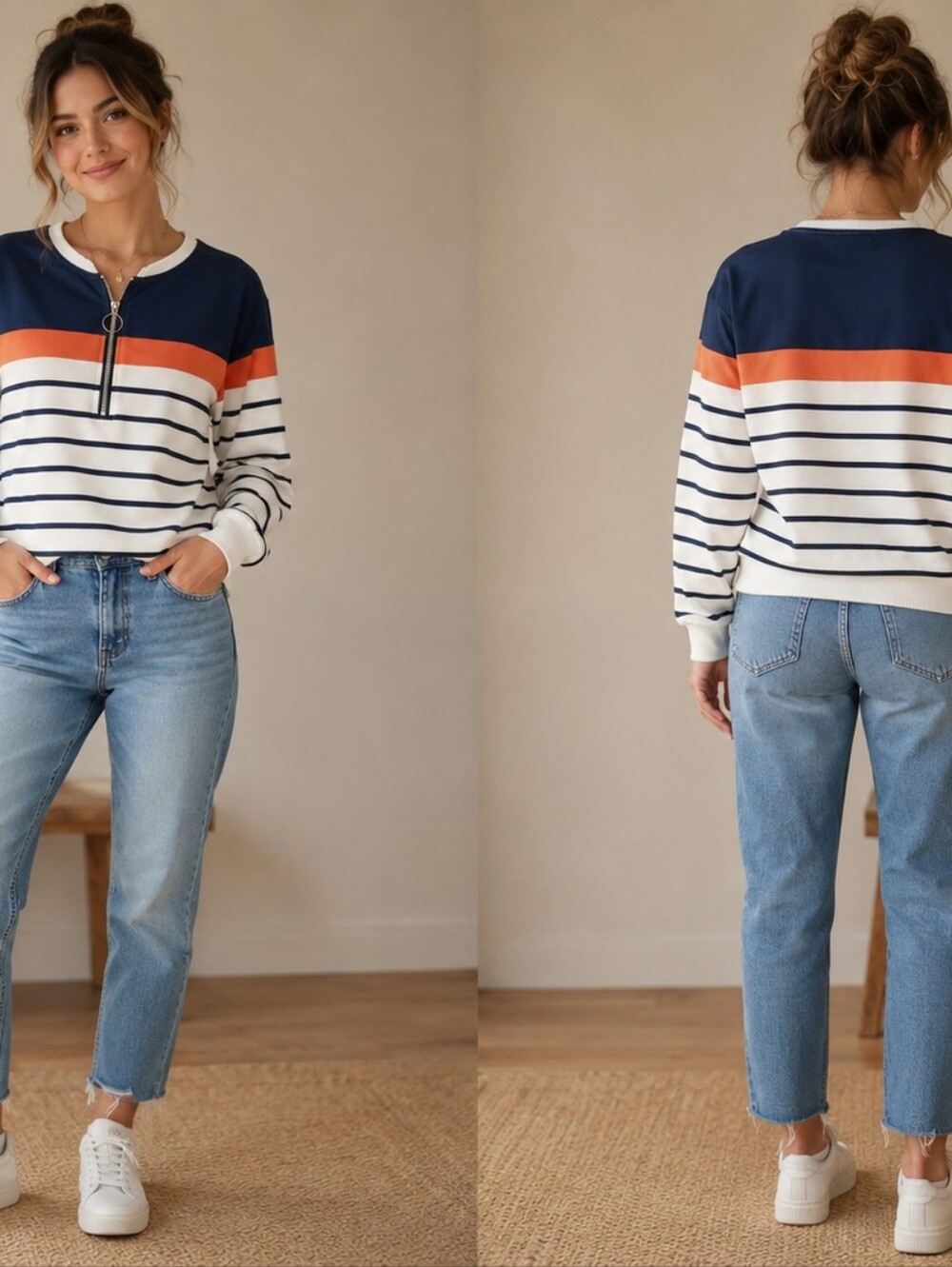 Emery Rose Colorblock Striped Quarter Zip Pullover Sweatshirt Women’s 0XL Contem
